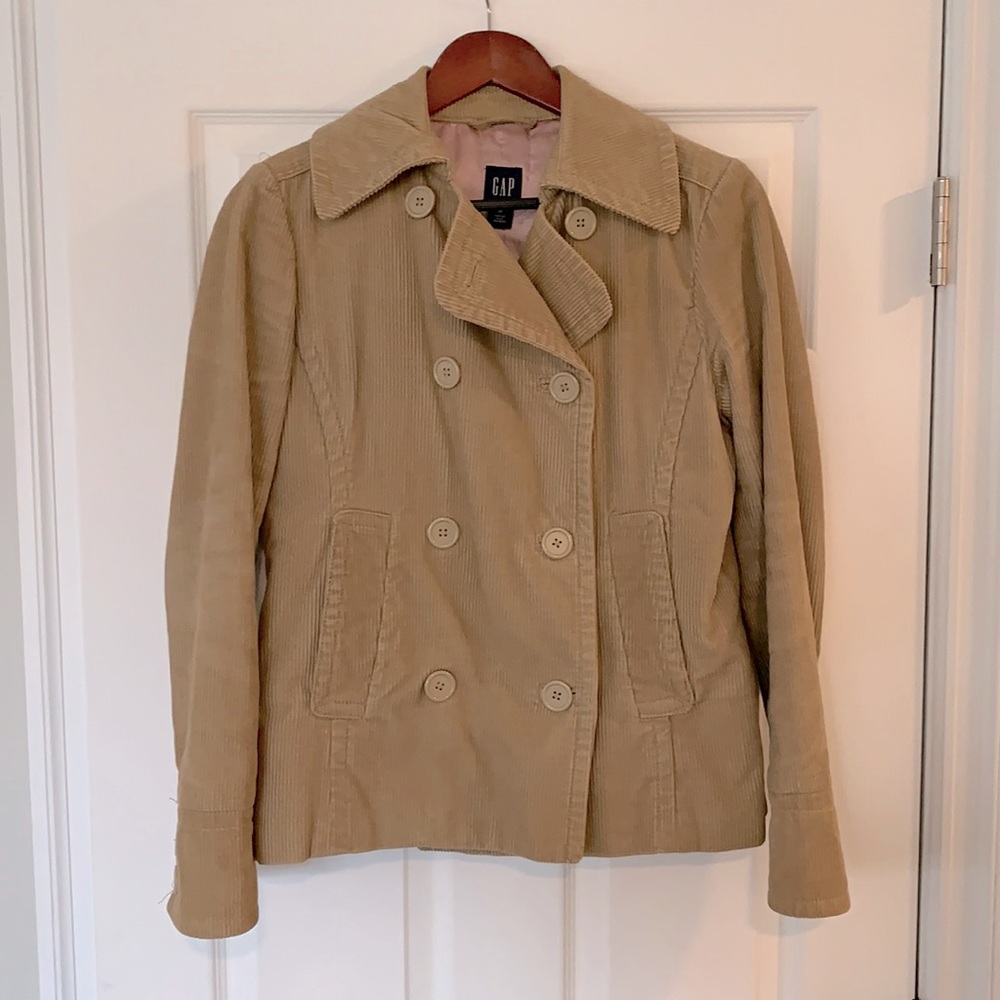 GAP Tan corduroy pea coat. Size Medium